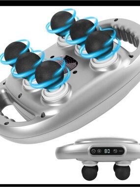 Electric 6-Node Handheld Massager in Silver with Black Massage Heads